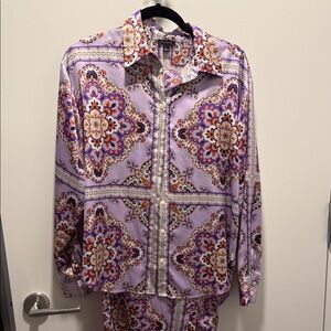 Ann Taylor Purple Paisley Button-Up Shirt
